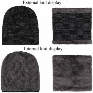 Skullies & Beanies Winter Beanie hat- Warm Knit Hat Scarf Set Thick Fleece Lined Winter Hat Skull Cap for Men Women - Black&g...