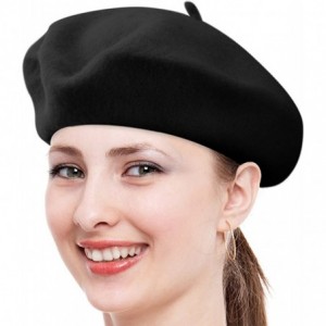 Berets Solid Color French Wool Beret - Black - CQ11CS1GQW7 $9.06