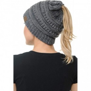 Skullies & Beanies Cable Knit Beanie Messy Bun Ponytail Warm Chunky Hat - Rust - CZ18Y6I99LN $16.41