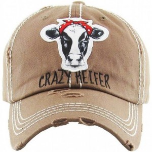 Baseball Caps Women's Crazy Heifer Distressed Vintage Baseball Hat - Brown - CF18IIM86CW $16.86