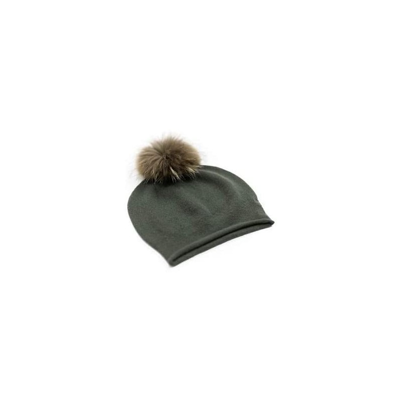 Skullies & Beanies Women's Winter 100% Pure Cashmere Beanie hat with Detachable Real Fur Pompom - Military Green - CB19486UO3...