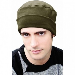 Skullies & Beanies Cancer Patient Hats for Men - Cotton Cuff Cap - Olive - CY125J5KBSX $34.73