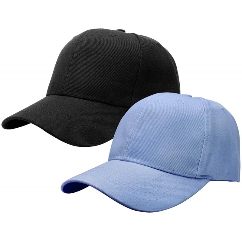 Baseball Caps 2pcs Baseball Cap for Men Women Adjustable Size Perfect for Outdoor Activities - Black/Sky Blue - C0195CSDOA6 $...