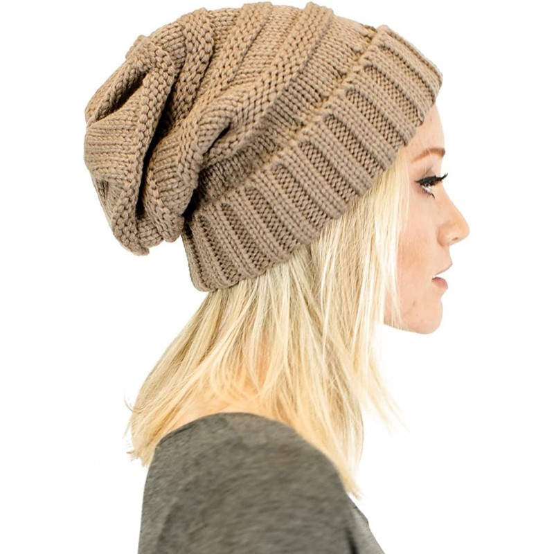 Skullies & Beanies Soft Knit Oversized Stretchy Unisex Slouchy Beanie - Taupe - C819289MZ20 $11.69