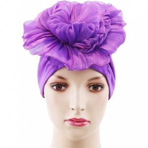 Skullies & Beanies Big Flower Elastic Cloth Head Cap Hat Chemo Beanie Ladies Turban Knitted Scarf Cap - Purple - CC18RGKKN6E ...