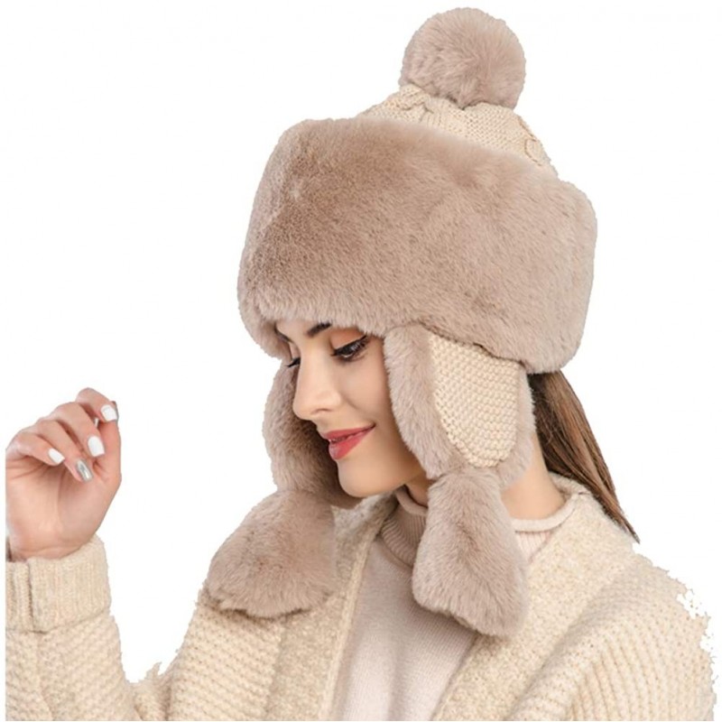 Bomber Hats Knitted Trapper Russian Aviator Trooper - Brown - CZ18X640WT8 $12.67