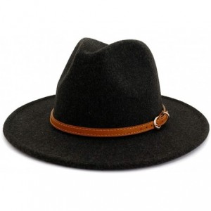 Fedoras Classic Wool Fedora Hats Wide Brim Belt Buckle for Women & Men - A-brown Belt Black - CW18ZQ64959 $31.88