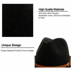 Fedoras Classic Wool Fedora Hats Wide Brim Belt Buckle for Women & Men - A-brown Belt Black - CW18ZQ64959 $13.25