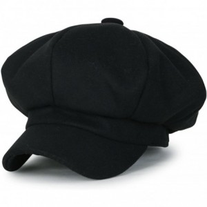 Newsboy Caps Solid Wool-Blended Felt 8 Panel Newsboy Hat Duck Bill Gatsby Flat Cap - Black - C012NTX31Z7 $23.45