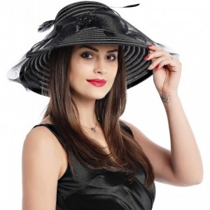 Sun Hats Womens Big Bowknot Kentucky Derby Church Sun Hat Large Brim Wedding Tea Party Beach Hat - Black - CJ18OZ5A8E2 $16.62