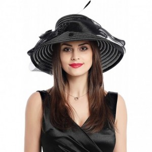 Sun Hats Womens Big Bowknot Kentucky Derby Church Sun Hat Large Brim Wedding Tea Party Beach Hat - Black - CJ18OZ5A8E2 $16.62