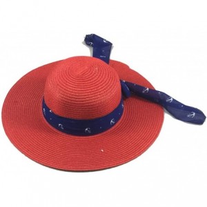 Visors Wide Brim Large Bow Floppy Summer Straw Sun Hat - 7148 Red - CM17YCRUTYW $11.69