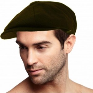 Newsboy Caps Men's 100% Winter Wool Plaids Solids Snap Newsboy Drivers Cabbie Rounded Cap Hat - Solid Olive - CI18Q3C0HWG $12.38