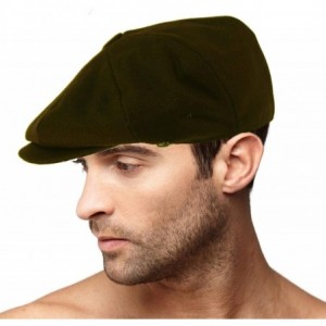 Newsboy Caps Men's 100% Winter Wool Plaids Solids Snap Newsboy Drivers Cabbie Rounded Cap Hat - Solid Olive - CI18Q3C0HWG $12.38