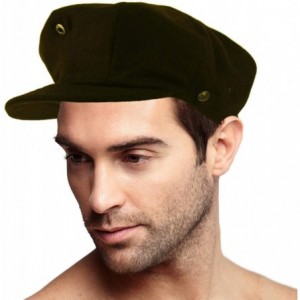 Newsboy Caps Men's 100% Winter Wool Plaids Solids Snap Newsboy Drivers Cabbie Rounded Cap Hat - Solid Olive - CI18Q3C0HWG $12.38