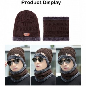 Skullies & Beanies Men's Women Beanie Winter Hat Scarf Set Warm Knit Hat Thick Outdoors Ski Beanies Hat for Winter - Brown - ...