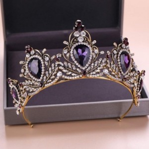 Headbands Vintage Deep Purple Crystal Crown For Women Queen Princess Rhinestones Diadems Bridal Tiaras Crowns - color - C718Y...