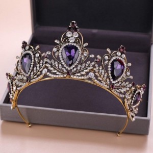 Headbands Vintage Deep Purple Crystal Crown For Women Queen Princess Rhinestones Diadems Bridal Tiaras Crowns - color - C718Y...