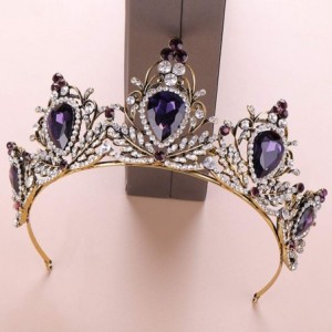 Headbands Vintage Deep Purple Crystal Crown For Women Queen Princess Rhinestones Diadems Bridal Tiaras Crowns - color - C718Y...