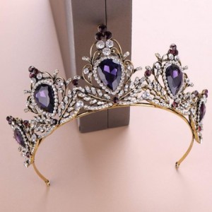 Headbands Vintage Deep Purple Crystal Crown For Women Queen Princess Rhinestones Diadems Bridal Tiaras Crowns - color - C718Y...
