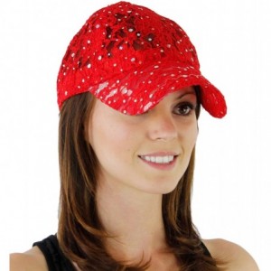 Baseball Caps Women's Lace Glitter Sequin Baseball Hat Cap - Red - CN110CS9VTN $9.54