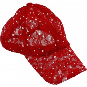 Baseball Caps Women's Lace Glitter Sequin Baseball Hat Cap - Red - CN110CS9VTN $9.54