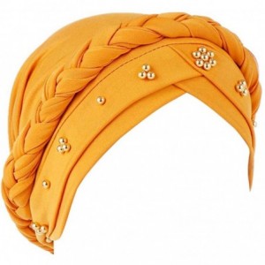 Skullies & Beanies Twisted Beading Braid Chemo Cancer Turbans Cap Hair Cover Wrap Turban Hats Headwear for Women - Yellow - C...