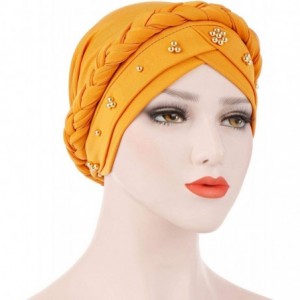 Skullies & Beanies Twisted Beading Braid Chemo Cancer Turbans Cap Hair Cover Wrap Turban Hats Headwear for Women - Yellow - C...