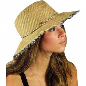 Fedoras Teardrop Dent Braided Trim Casual Panama Fedora Sun Hat - Black Fringe - CH195CAD6GX $16.86