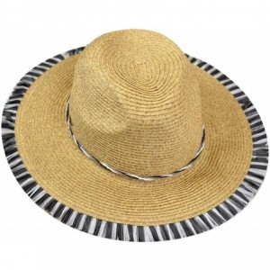 Fedoras Teardrop Dent Braided Trim Casual Panama Fedora Sun Hat - Black Fringe - CH195CAD6GX $16.86