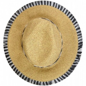 Fedoras Teardrop Dent Braided Trim Casual Panama Fedora Sun Hat - Black Fringe - CH195CAD6GX $16.86