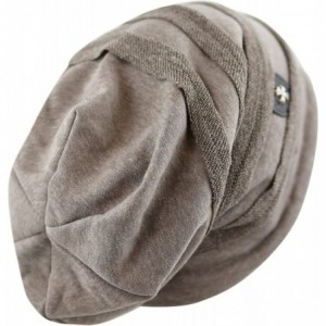 Skullies & Beanies Vintage Horizontal Long Slouchy Baggy Beanie Cross Badge Lined Winter Hat - Khaki - C4126ILSSA9 $8.76