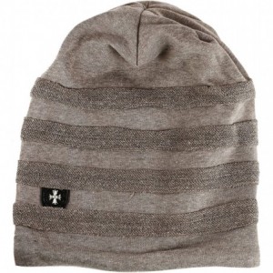 Skullies & Beanies Vintage Horizontal Long Slouchy Baggy Beanie Cross Badge Lined Winter Hat - Khaki - C4126ILSSA9 $8.76