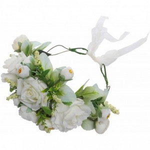 Headbands Adjustable Flower Crown Headband - Flower Headband for Women Girl Floral Festival Wedding Party Wreath - White-3 - ...