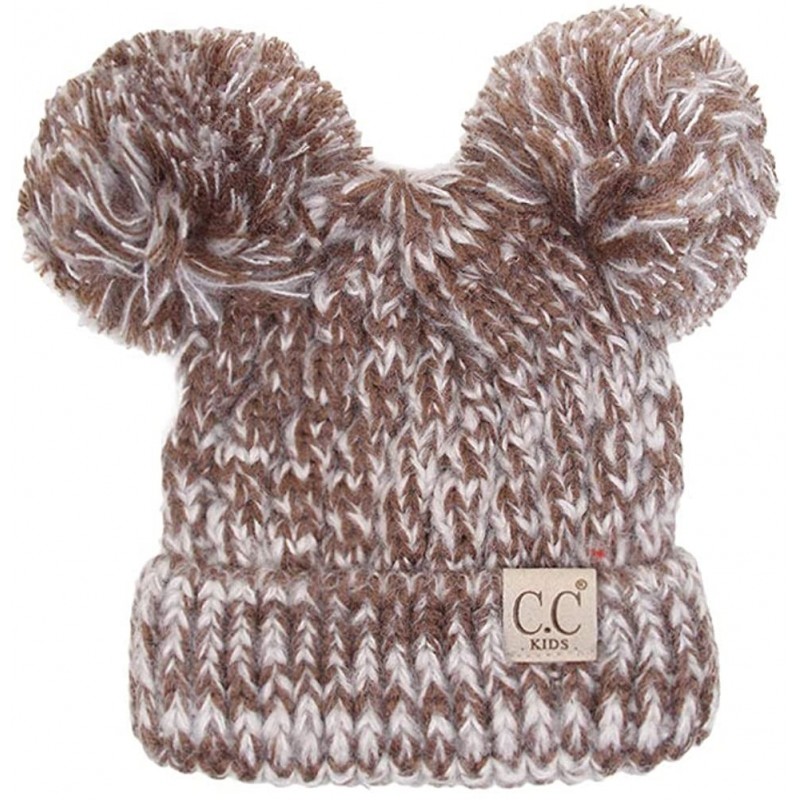 Skullies & Beanies Children Kid Toddler Girl Boy Colorful Knit Beanie with Knit Double Pom Pom - Brown - CN18OE307QR $26.65