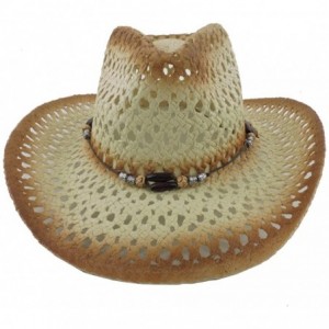 Cowboy Hats Silver Fever Ombre Woven Straw Cowboy Hat with Cut-Outs-Beads- Chin Strap - Brown - C512BWNOC9F $29.43