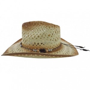 Cowboy Hats Silver Fever Ombre Woven Straw Cowboy Hat with Cut-Outs-Beads- Chin Strap - Brown - C512BWNOC9F $29.43