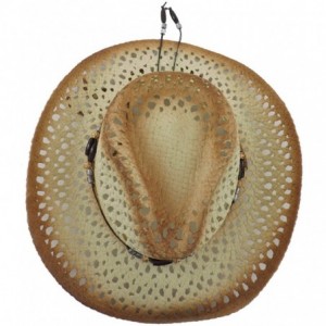 Cowboy Hats Silver Fever Ombre Woven Straw Cowboy Hat with Cut-Outs-Beads- Chin Strap - Brown - C512BWNOC9F $29.43