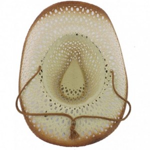 Cowboy Hats Silver Fever Ombre Woven Straw Cowboy Hat with Cut-Outs-Beads- Chin Strap - Brown - C512BWNOC9F $29.43