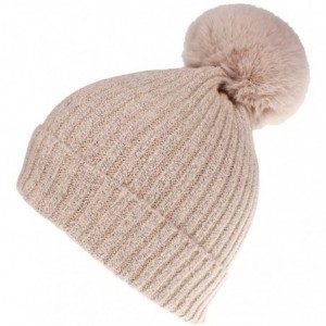 Skullies & Beanies Women Winter Knit-Beanie-Hats with Pom - Light_pink - C518L56NCMM $18.95