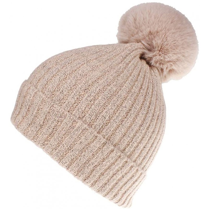 Skullies & Beanies Women Winter Knit-Beanie-Hats with Pom - Light_pink - C518L56NCMM $10.12