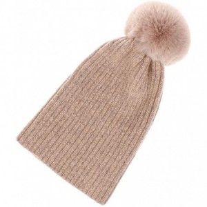Skullies & Beanies Women Winter Knit-Beanie-Hats with Pom - Light_pink - C518L56NCMM $10.12