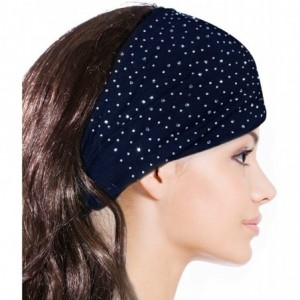 Cold Weather Headbands Sparkling Rhinestone and Dots Wide Elastic Headband - Blue - CC11CMTEWBR $10.50