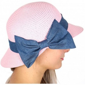 Sun Hats Beach Hats for Women Wide Brim Summer Sun hat- Floppy Paper Straw Foldable Packable - Ribbon Pink - CA18ERO22Z5 $16.09