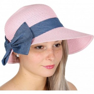 Sun Hats Beach Hats for Women Wide Brim Summer Sun hat- Floppy Paper Straw Foldable Packable - Ribbon Pink - CA18ERO22Z5 $16.09