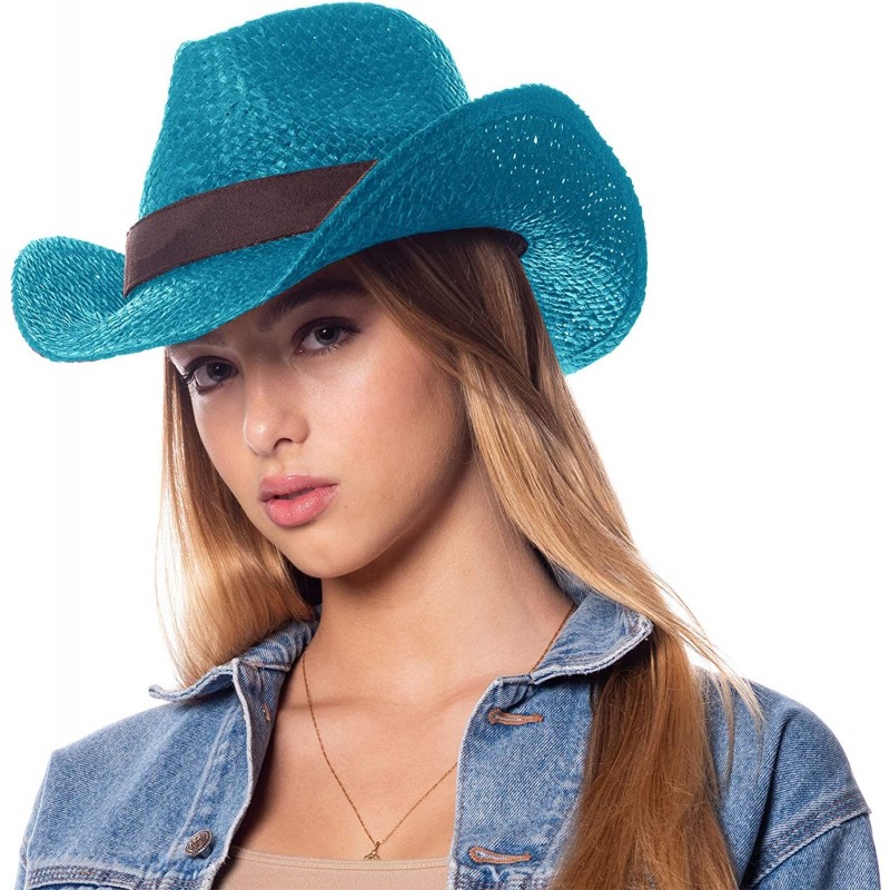 Cowboy Hats Men's & Women's Western Style Cowboy/Cowgirl Straw Hat - Cow1807turquoise - CS18QQDMCZS $7.74