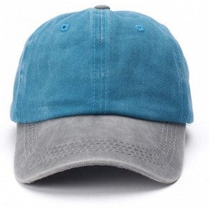 Skullies & Beanies Men Women Washed Cotton Plain Trucker Baseball Visor Cap Dad Hat Ponytail Messy Buns Ponycaps - Blue - C11...