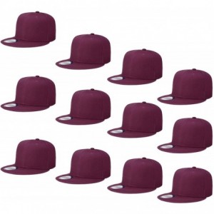 Baseball Caps Wholesale 12 Pack Snapback Hat Cap Hip Hop Style Flat Bill Blank Solid Color Adjustable Size - 12-pack Wine - C...