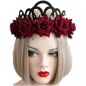 Headbands Red Rose Flower Headbands Queen Crown Tiara Headwreath Halloween Party Gothic Punk Hairbands - CI12NR34RGN $11.41