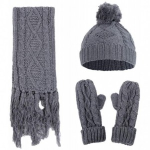 Skullies & Beanies Hat Scarf Gloves 3pcs Sets Autumn Winter Women's Hat Caps Knitted Warm Scarf - Gray - CN18L7EWOYN $31.19